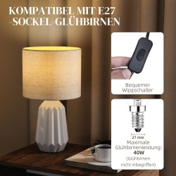 Pöytävalaisin pellavavarjostimella 22 x 22 x 39 cm E27 valkoinen keramiikka