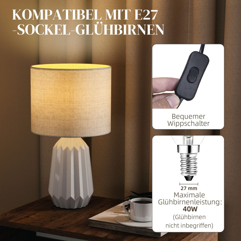 Pöytävalaisin pellavavarjostimella 22 x 22 x 39 cm E27 valkoinen keramiikka