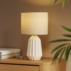 Pöytävalaisin pellavavarjostimella 22 x 22 x 39 cm E27 valkoinen keramiikka