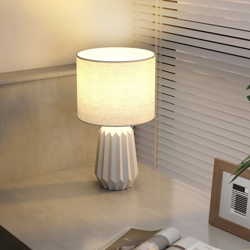 Pöytävalaisin pellavavarjostimella 22 x 22 x 39 cm E27 valkoinen keramiikka