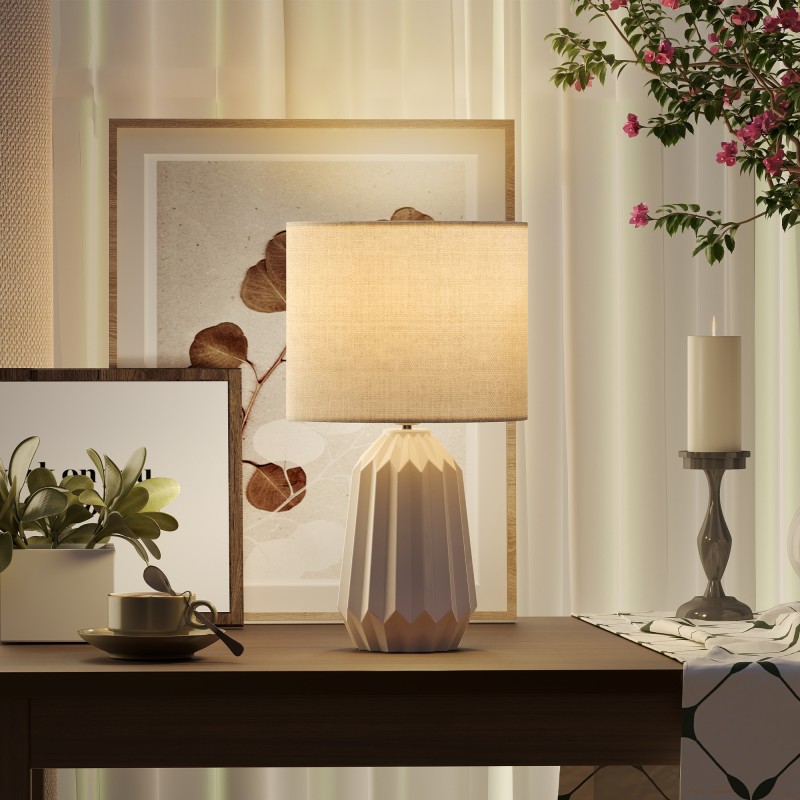 Pöytävalaisin pellavavarjostimella 22 x 22 x 39 cm E27 valkoinen keramiikka