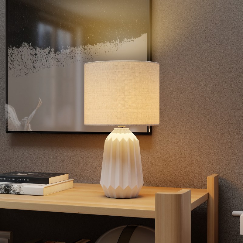 Pöytävalaisin pellavavarjostimella 22 x 22 x 39 cm E27 valkoinen keramiikka