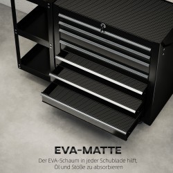 Työkaluvaunu 7 laatikkoa ja irrotettava sivuhylly, teräs, 96 x 33,5 x 75 cm, musta
