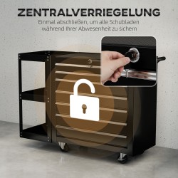 Työkaluvaunu 7 laatikkoa ja irrotettava sivuhylly, teräs, 96 x 33,5 x 75 cm, musta