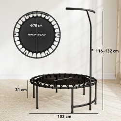 Fitness-trampoliini kotikäyttöön, säädettävä 5-portainen T-kahva, Ø102 cm, teräsrunko, musta