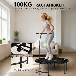 Fitness-trampoliini kotikäyttöön, säädettävä 5-portainen T-kahva, Ø102 cm, teräsrunko, musta