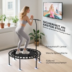Fitness-trampoliini kotikäyttöön, säädettävä 5-portainen T-kahva, Ø102 cm, teräsrunko, musta