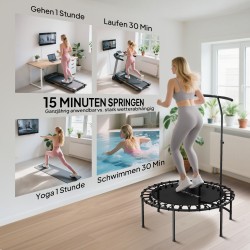 Fitness-trampoliini kotikäyttöön, säädettävä 5-portainen T-kahva, Ø102 cm, teräsrunko, musta