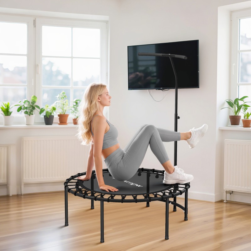 Fitness-trampoliini kotikäyttöön, säädettävä 5-portainen T-kahva, Ø102 cm, teräsrunko, musta