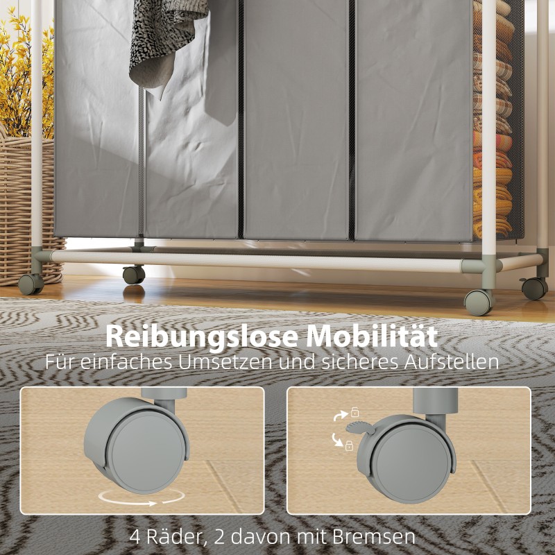 Pyykkivaunu 4-osastoinen 160 L metallirunko Oxford-kangaspusseilla 97 x 38 x 81 cm harmaa-valkoinen