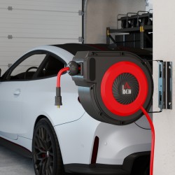 Paineilmaletkukela automaattisella kelauksella, 16,5 m letku, seinäkiinnitys, punainen/musta