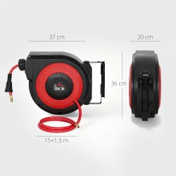 Paineilmaletkukela automaattisella kelauksella, 16,5 m letku, seinäkiinnitys, punainen/musta