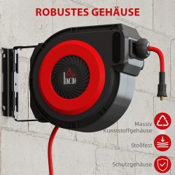 Paineilmaletkukela automaattisella kelauksella, 16,5 m letku, seinäkiinnitys, punainen/musta