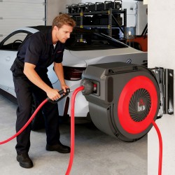 Paineilmaletkukela automaattisella kelauksella, 16,5 m letku, seinäkiinnitys, punainen/musta