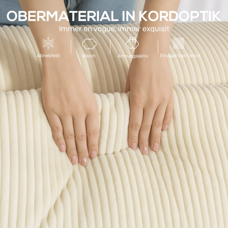 3-istuttava sohva olohuoneeseen, vaahtomuovirakenne, cord-kangas, leveät käsinojat, beige