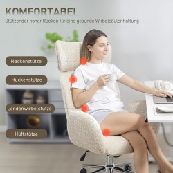 Ergonominen työtuoli säädettävällä niskatuella ja keinutoiminnolla, kangasverhoilu, harmaanvalkoinen