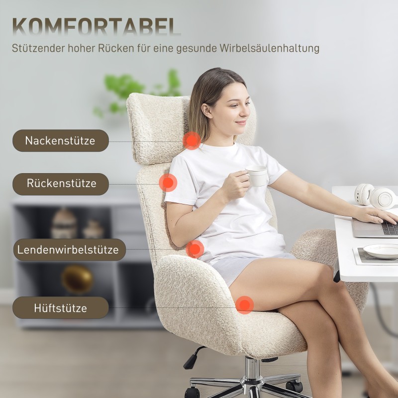 Ergonominen työtuoli säädettävällä niskatuella ja keinutoiminnolla, kangasverhoilu, harmaanvalkoinen