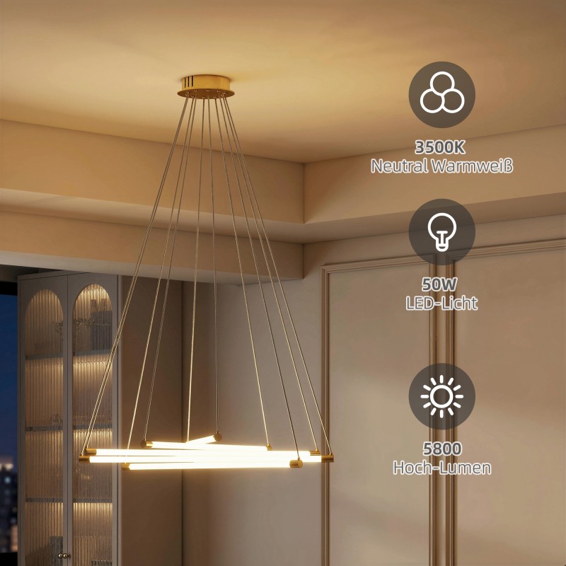 LED-kattovalaisin 50 W, 5 säädettävää valoputkea, Ø82 cm, kulta/valkoinen