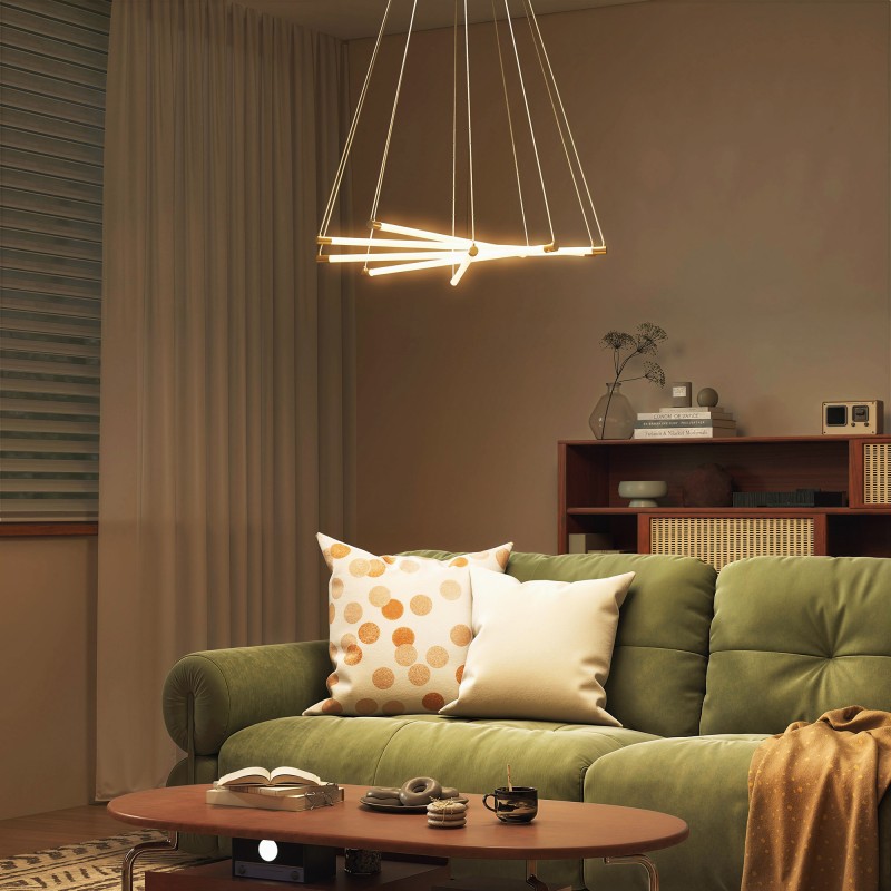 LED-kattovalaisin 50 W, 5 säädettävää valoputkea, Ø82 cm, kulta/valkoinen