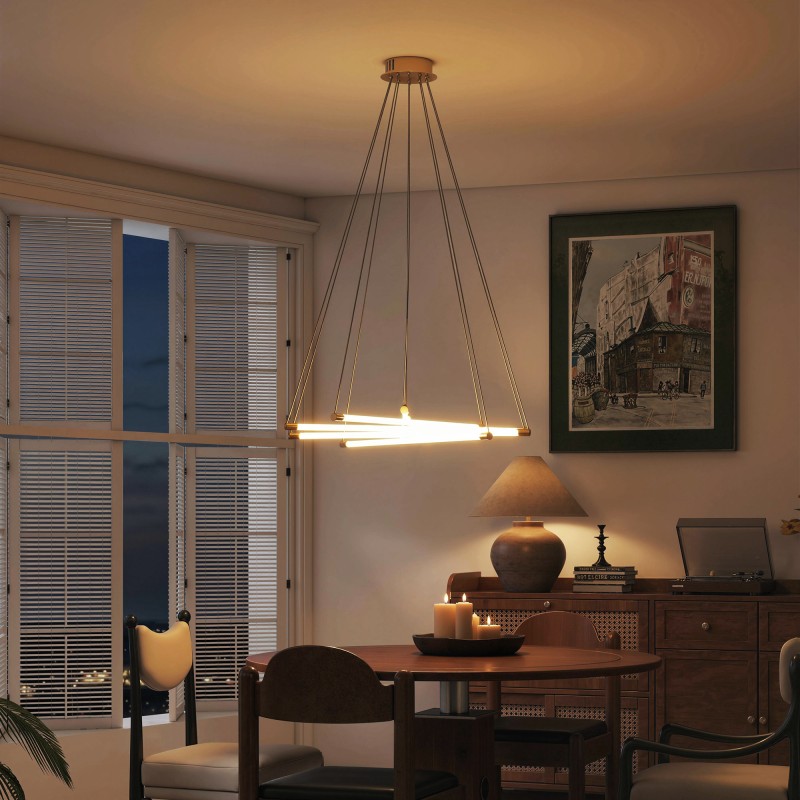 LED-kattovalaisin 50 W, 5 säädettävää valoputkea, Ø82 cm, kulta/valkoinen