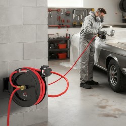 Seinään asennettava letkukela, automaattinen kelautuminen, 15+1 m letku, 20 bar, metallirunko