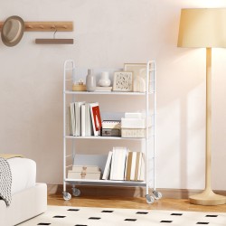 Kirjahylly säilytyshylly 3 tasoa metallia pyörillä 69 x 26 x 108 cm valkoinen