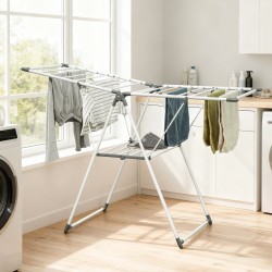 Pyykkiteline kaksitasoinen taitettava metallinen 156,5 cm kuivausala valkoinen