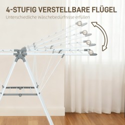 Pyykkiteline kaksitasoinen taitettava metallinen 156,5 cm kuivausala valkoinen