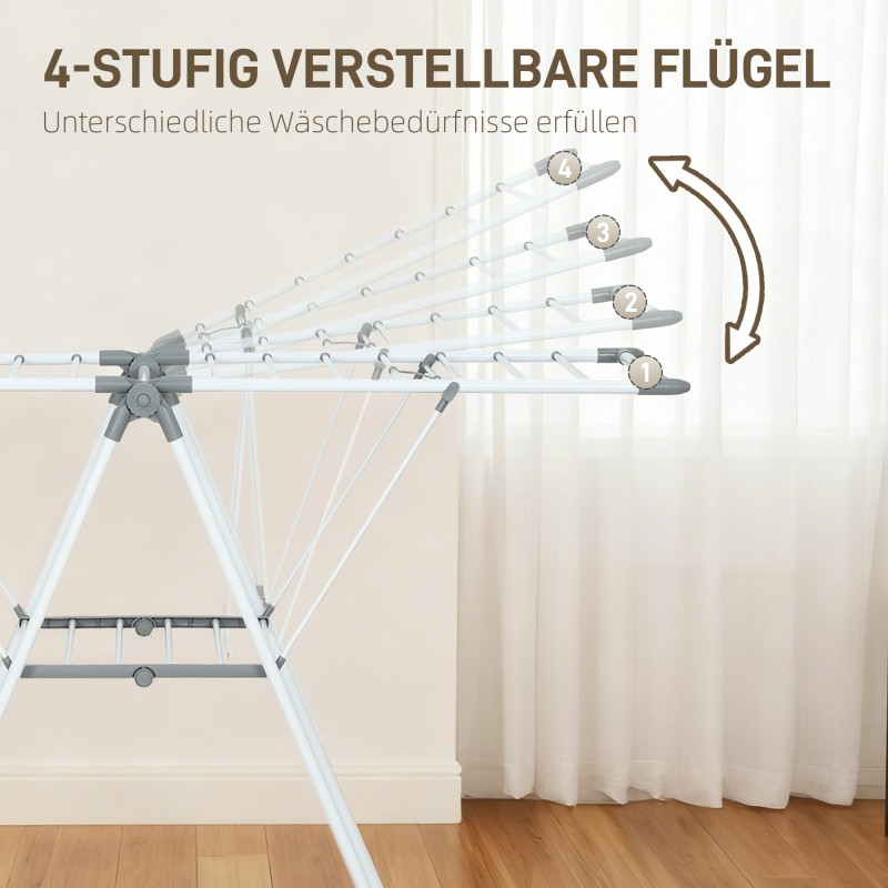 Pyykkiteline kaksitasoinen taitettava metallinen 156,5 cm kuivausala valkoinen