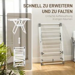 Pyykkiteline kaksitasoinen taitettava metallinen 156,5 cm kuivausala valkoinen