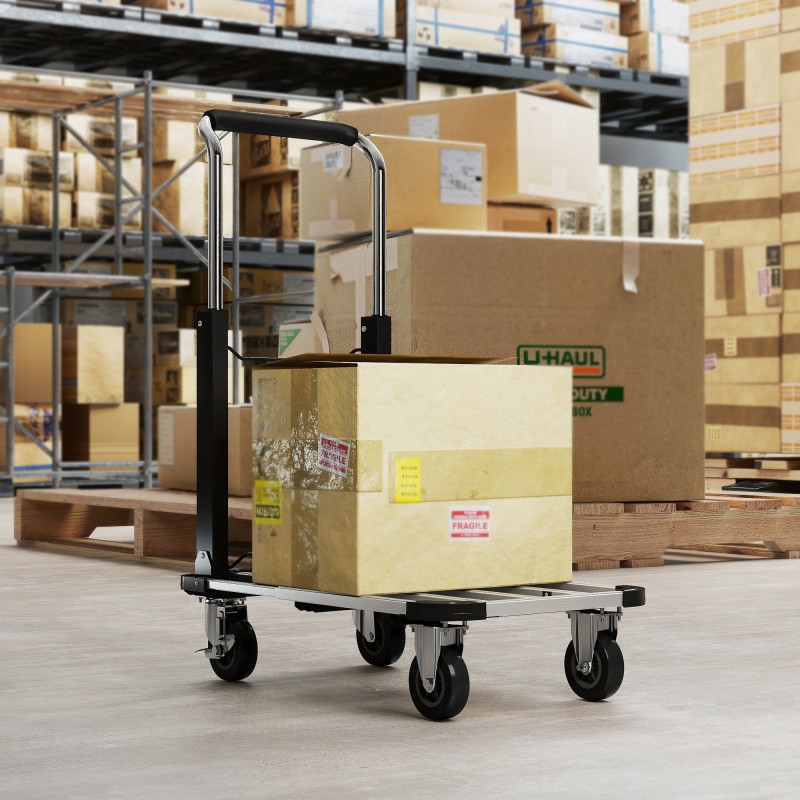 Taittuva kuljetusvaunu 150 kg metallia, säädettävä kuormataso ja korkeussäädettävä kahva, musta