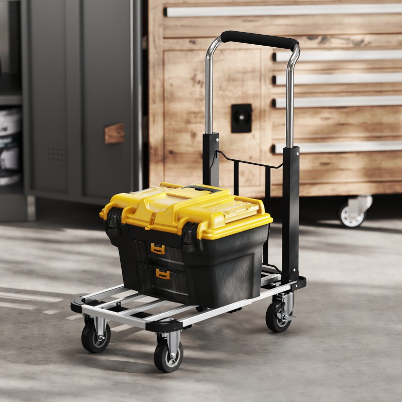Taittuva kuljetusvaunu 150 kg metallia, säädettävä kuormataso ja korkeussäädettävä kahva, musta