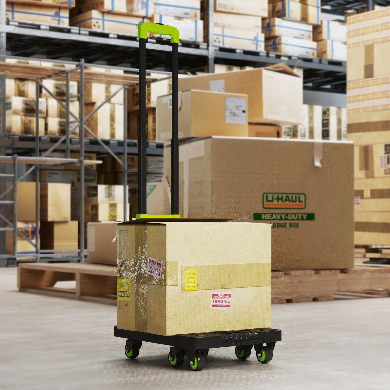 Taitettava kuljetusvaunu / sackkarre, metalli, 200 kg, 49 x 35 x 102 cm, musta-vihreä