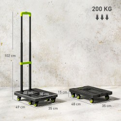 Taitettava kuljetusvaunu / sackkarre, metalli, 200 kg, 49 x 35 x 102 cm, musta-vihreä