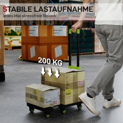 Taitettava kuljetusvaunu / sackkarre, metalli, 200 kg, 49 x 35 x 102 cm, musta-vihreä