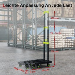 Taitettava kuljetusvaunu / sackkarre, metalli, 200 kg, 49 x 35 x 102 cm, musta-vihreä