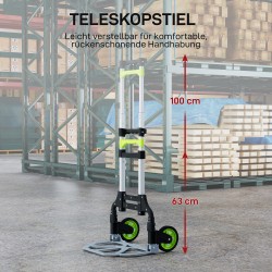 Taitettava alumiininen kuljetusvaunu / nokkakärry teleskooppikahvalla 70 kg hopea-musta-vihreä