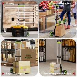 Taitettava alumiininen kuljetusvaunu / nokkakärry teleskooppikahvalla 70 kg hopea-musta-vihreä