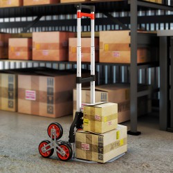 Taitettava porrasvaunu, 6-pyöräinen tavarankuljetusvaunu, alumiini, kantavuus 70 kg, punainen