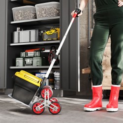 Taitettava porrasvaunu, 6-pyöräinen tavarankuljetusvaunu, alumiini, kantavuus 70 kg, punainen