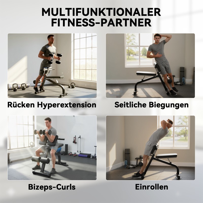 Säädettävä taittuva treenipenkki koko keholle, teräsrunko 150 kg, musta