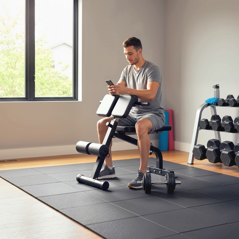 Säädettävä taittuva treenipenkki koko keholle, teräsrunko 150 kg, musta