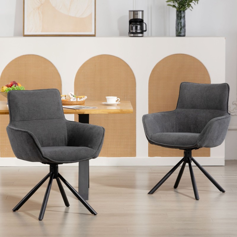 Ruokapöydän tuolit 2 kpl, pyörivät, pehmustetut käsinojilla, metallijalat, tummanharmaa