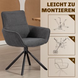 Ruokapöydän tuolit 2 kpl, pyörivät, pehmustetut käsinojilla, metallijalat, tummanharmaa