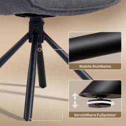 Ruokapöydän tuolit 2 kpl, pyörivät, pehmustetut käsinojilla, metallijalat, tummanharmaa