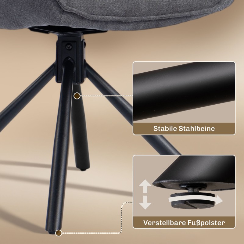 Ruokapöydän tuolit 2 kpl, pyörivät, pehmustetut käsinojilla, metallijalat, tummanharmaa