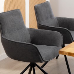Ruokapöydän tuolit 2 kpl, pyörivät, pehmustetut käsinojilla, metallijalat, tummanharmaa