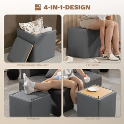 Säilytysrahi kannella keinonahkaa 40 x 40 x 40 cm harmaa