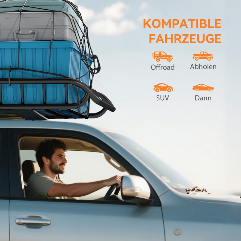 Kattokori autoihin 116 x 92 x 11,5 cm, teräs, kantavuus 150 kg, musta