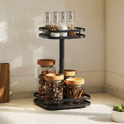 Pyörivä maustehylly 2-tasoinen metallia 24 x 24 x 38 cm musta